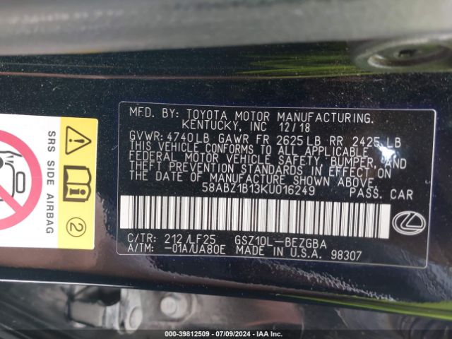 58ABZ1B13KU016249 Lexus Es 350 F Sport