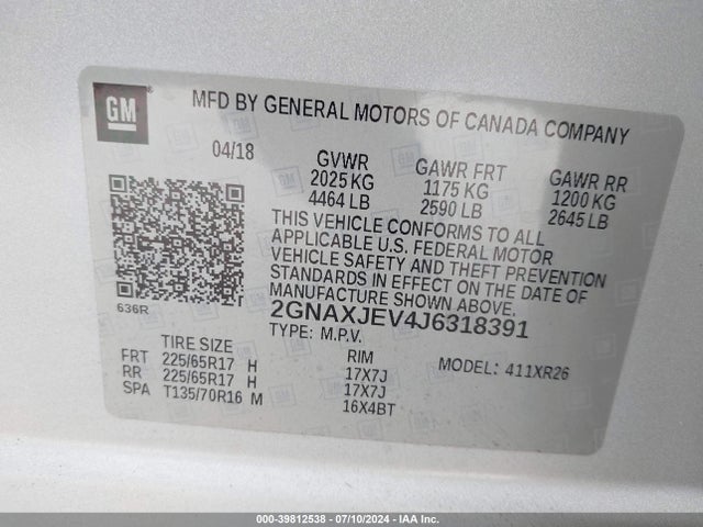 Chevrolet EQUINOX LT 2018 2GNAXJEV4J6318391 Image 9
