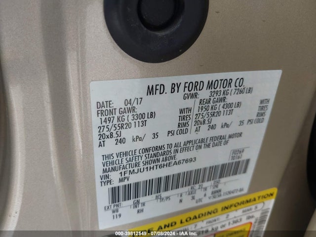 Ford Expedition King Ranch 2017 1FMJU1HT6HEA67693 Image 9