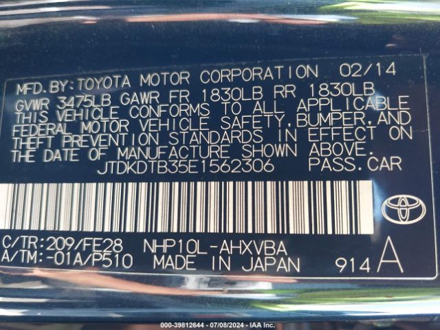 JTDKDTB35E1562306 Toyota Prius C One