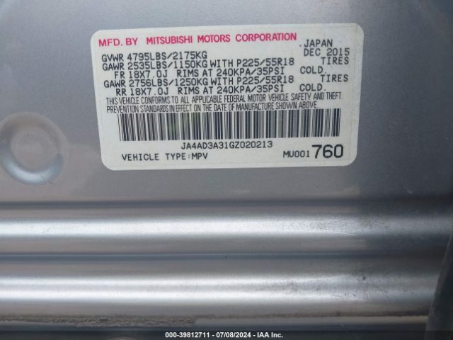 JA4AD3A31GZ020213 Mitsubishi Outlander Se