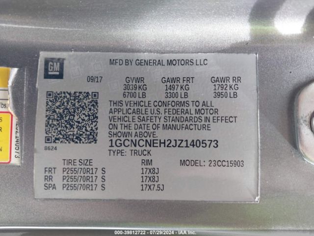 1GCNCNEH2JZ140573 Chevrolet Silverado 1500 Wt