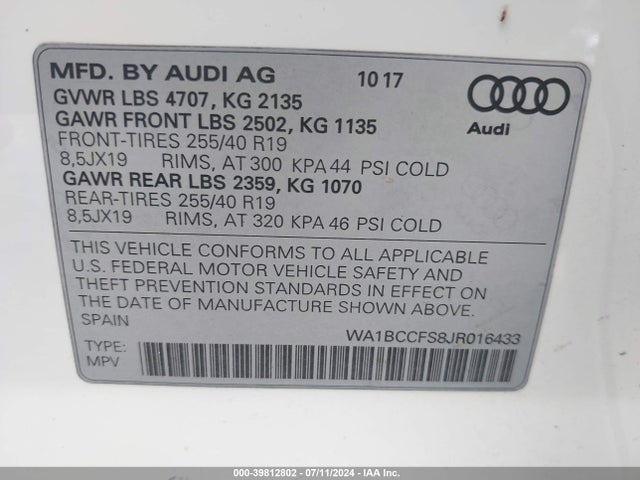 WA1BCCFS8JR016433 Audi Q3 2.0t Premium/2.0t Sport Premium