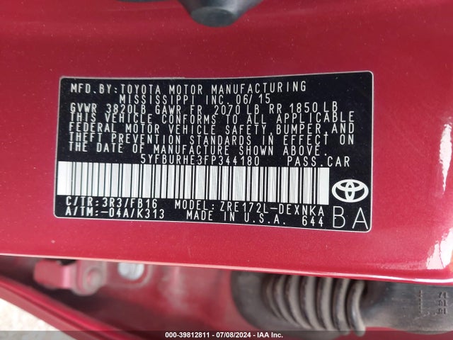 Toyota Corolla Le Plus 2015 5YFBURHE3FP344180 Image 9
