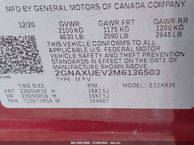Chevrolet Equinox Awd Lt 2021 2GNAXUEV2M6136503 Image 9