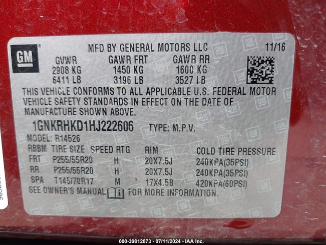 Chevrolet Traverse 2lt 2017 1GNKRHKD1HJ222606 Image 9