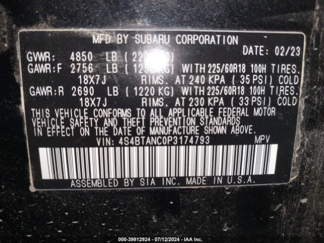 4S4BTANC0P3174793 Subaru Outback Limited