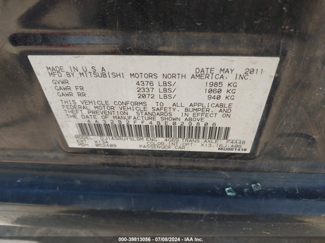2011 MITSUBISHI GALANT 4A32B2FF4BE029806 Photo 8