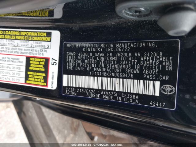 4T1G11BK2NU069476 Toyota Camry Se Awd