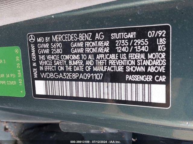 1993 MERCEDES-BENZ 300 WDBGA32E8PA091107 Photo 8