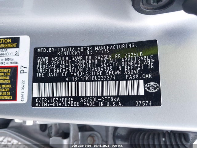 Toyota CAMRY SE 2014 4T1BF1FK1EU337374 Image 9