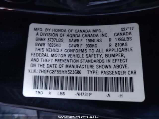2HGFC2F59HH523686 Honda Civic Lx