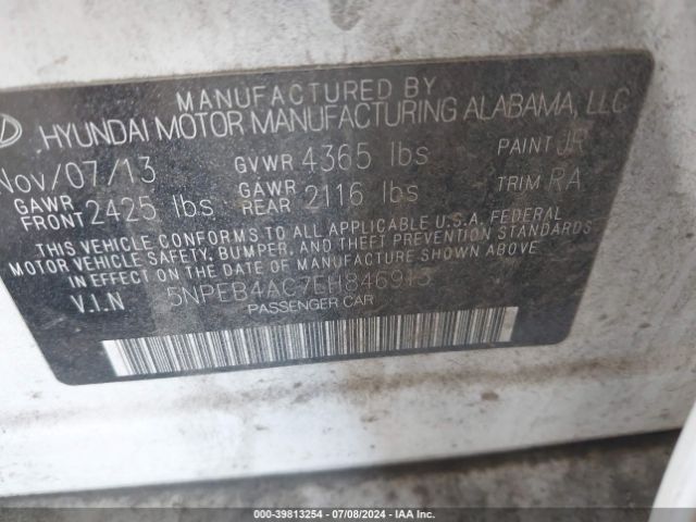 5NPEB4AC7EH846913 Hyundai SONATA GLS