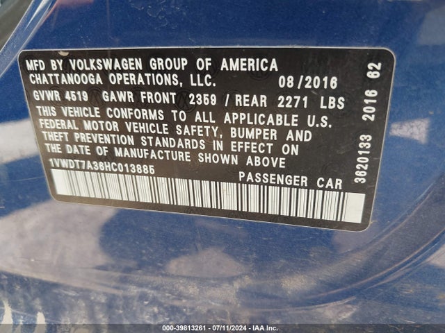 1VWDT7A36HC013885 Volkswagen Passat 1.8t R-line
