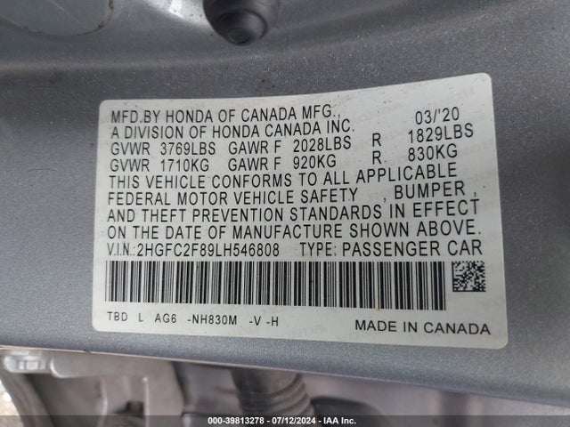 Honda Civic Sport 2020 2HGFC2F89LH546808 Image 9