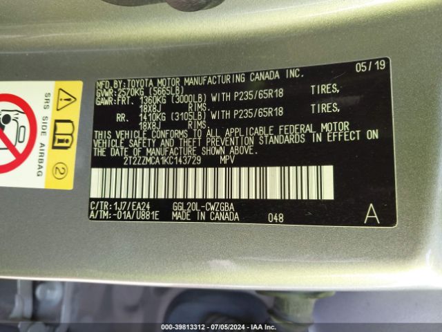 2T2ZZMCA1KC143729 Lexus RX 350