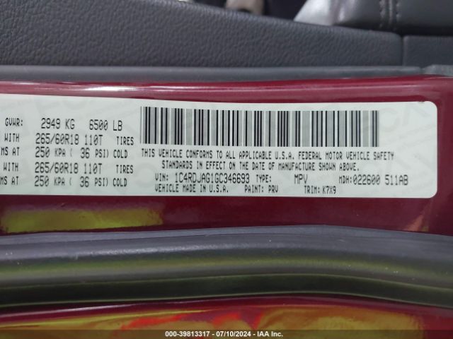 1C4RDJAG1GC346693 Dodge Durango Sxt