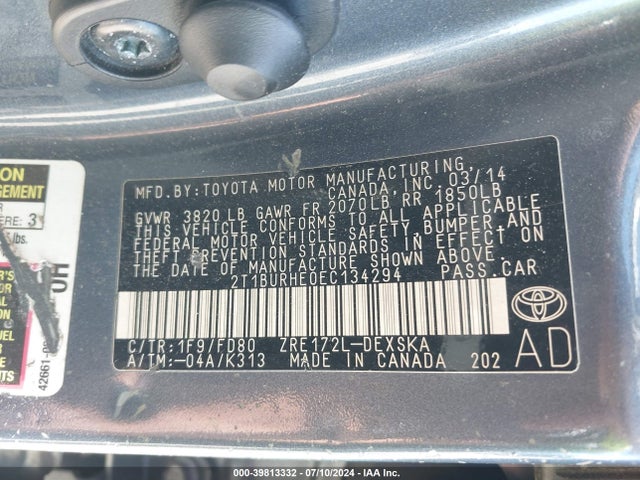 Toyota Corolla S Plus 2014 2T1BURHE0EC134294 Image 9