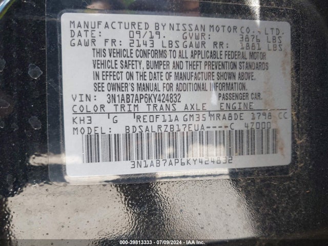 Nissan SENTRA SR 2019 3N1AB7AP6KY424832 Image 9