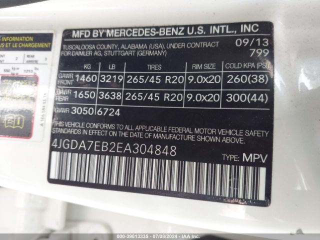 4JGDA7EB2EA304848 Mercedes-Benz Ml 63 Amg 4matic