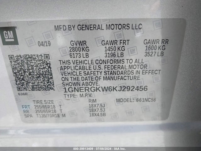 Chevrolet Traverse 1lt 2019 1GNERGKW6KJ292456 Image 9