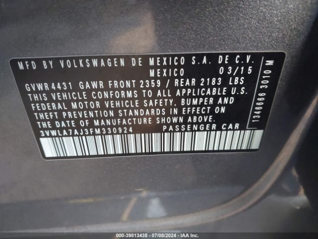3VWLA7AJ3FM330924 Volkswagen Jetta 2.0l Tdi S