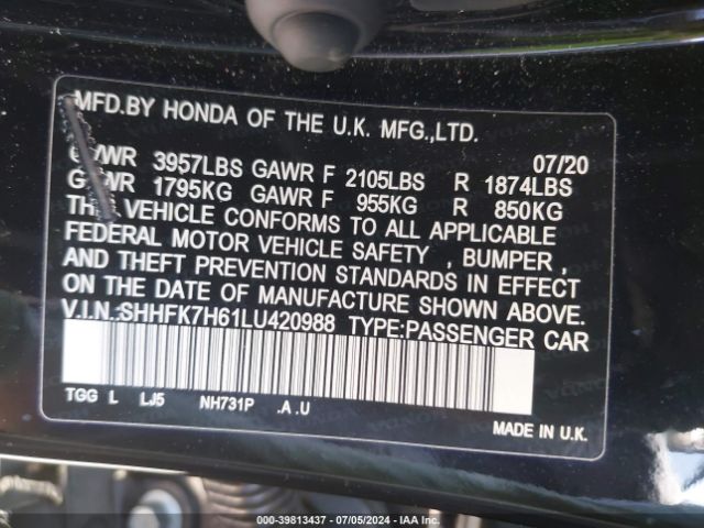 SHHFK7H61LU420988 Honda CIVIC EX