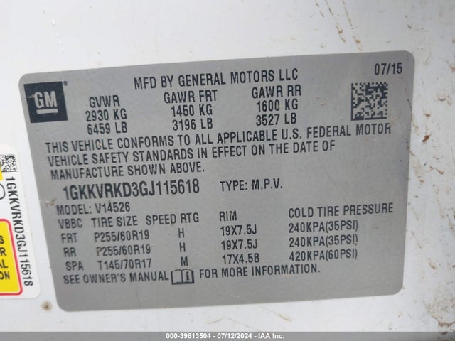 1GKKVRKD3GJ115618 GMC Acadia Slt-1