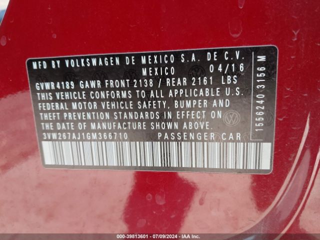 3VW267AJ1GM366710 Volkswagen Jetta 1.4t S