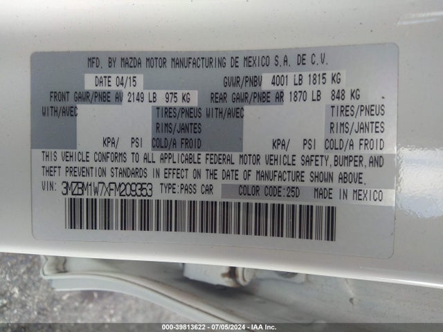 3MZBM1W7XFM209353 Mazda Mazda3 I Grand Touring