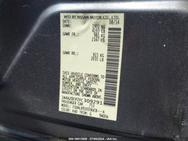 1N4AZ0CP2FC309291 Nissan LEAF S