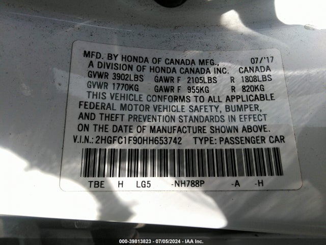 Honda Civic Touring 2017 2HGFC1F90HH653742 Image 9