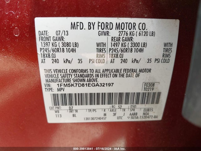 Ford EXPLORER XLT 2014 1FM5K7D81EGA32197 Image 9
