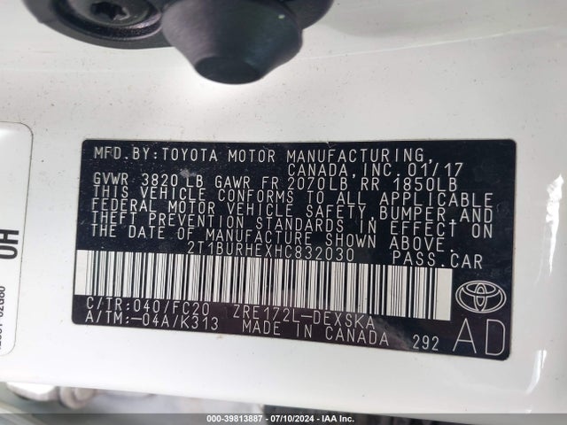 Toyota COROLLA SE 2017 2T1BURHEXHC832030 Image 9