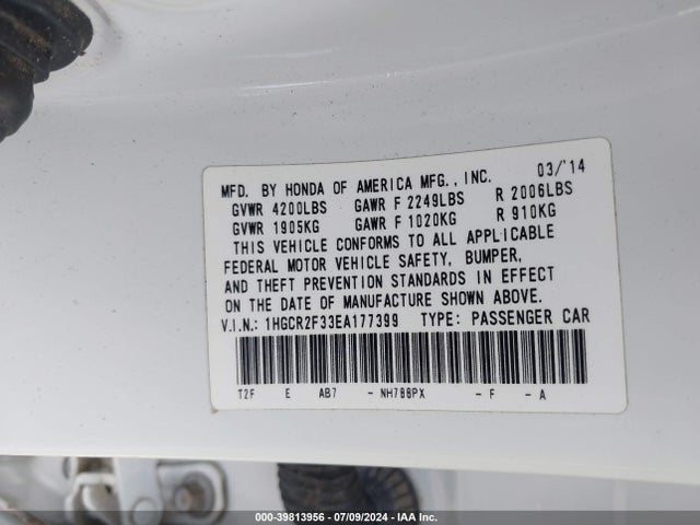 Honda ACCORD LX 2014 1HGCR2F33EA177399 Image 9