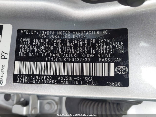 Toyota CAMRY SE 2017 4T1BF1FK1HU437639 Image 9