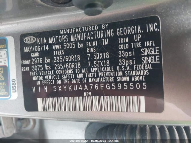 5XYKU4A76FG595505 KIA Sorento Ex V6