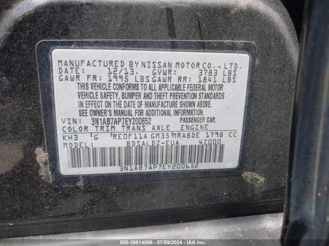 Nissan SENTRA SV 2014 3N1AB7AP7EY200652 Image 9