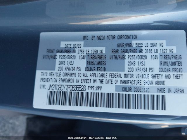 JM3TCBDY7P0636528 Mazda Cx-9 Carbon Edition