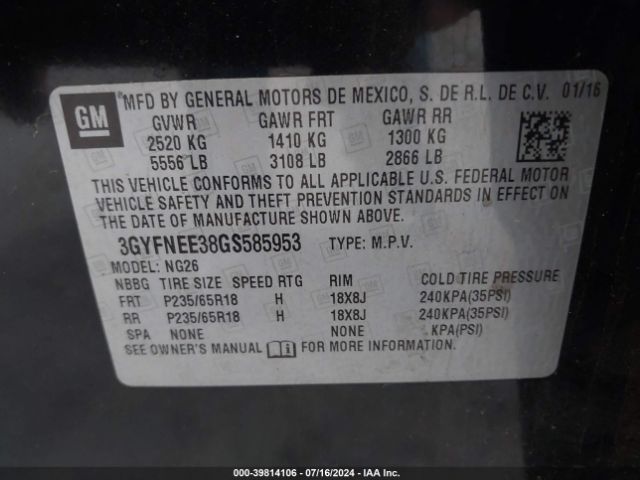 3GYFNEE38GS585953 Cadillac Srx Luxury Collection