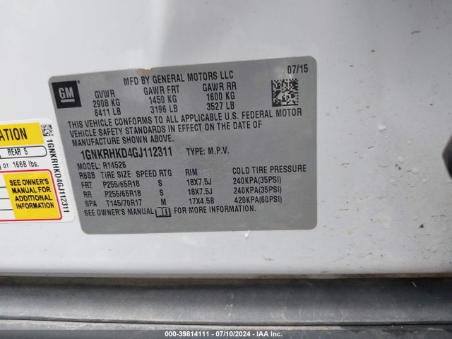 Chevrolet Traverse 2lt 2016 1GNKRHKD4GJ112311 Image 9