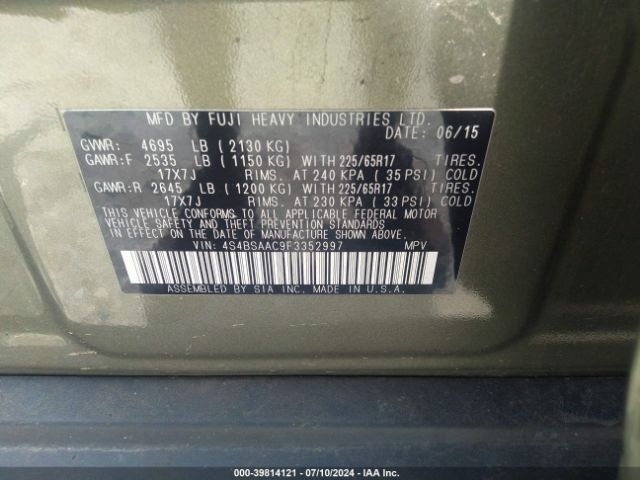 4S4BSAAC9F3352997 Subaru Outback 2.5i