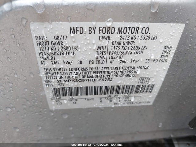 Ford EDGE SE 2017 2FMPK3G97HBC59752 Image 9