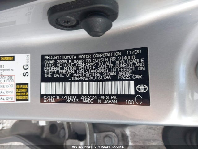 Toyota COROLLA LE 2021 JTDEPMAE7MJ161786 Image 9