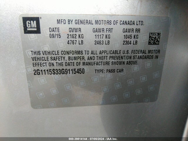Chevrolet Impala 2lt 2016 2G1115S33G9115450 Image 9