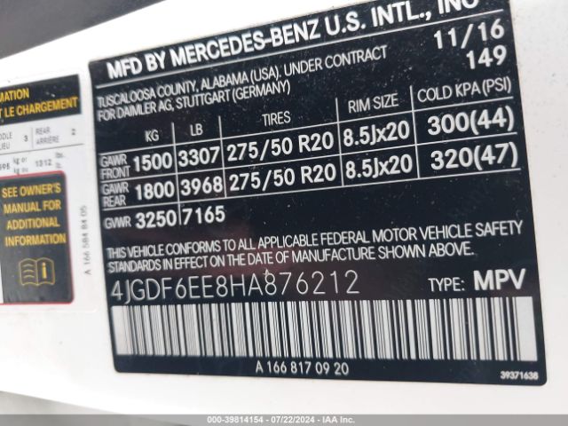 4JGDF6EE8HA876212 Mercedes-Benz Gls 450 4matic