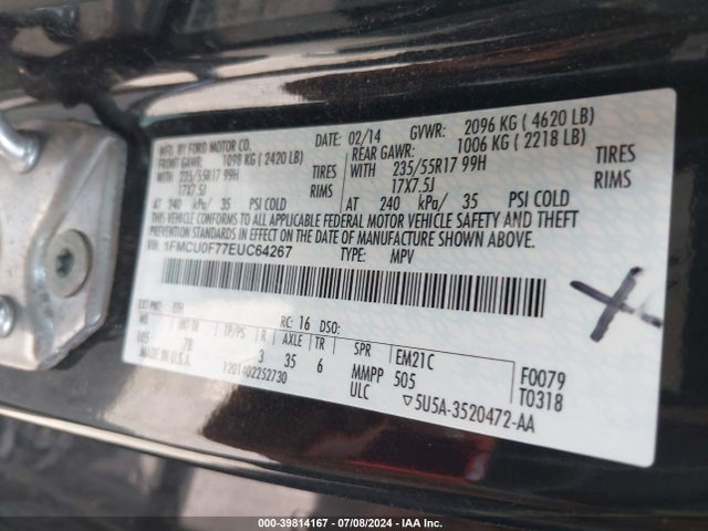 Ford ESCAPE S 2014 1FMCU0F77EUC64267 Image 9
