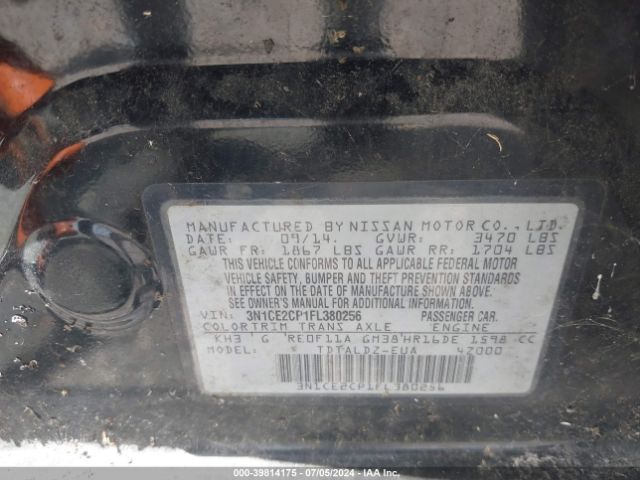 3N1CE2CP1FL380256 Nissan Versa Note S (sr)/s Plus/sl/sr/sv