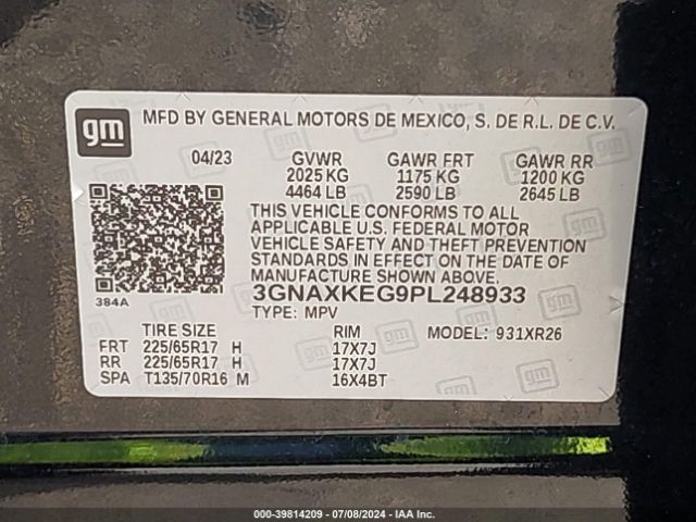 3GNAXKEG9PL248933 Chevrolet Equinox Fwd Lt
