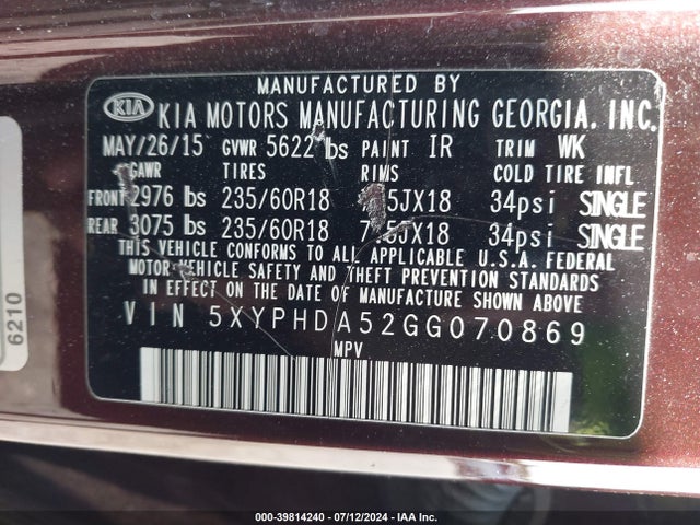 KIA Sorento 3.3l Ex 2016 5XYPHDA52GG070869 Image 9